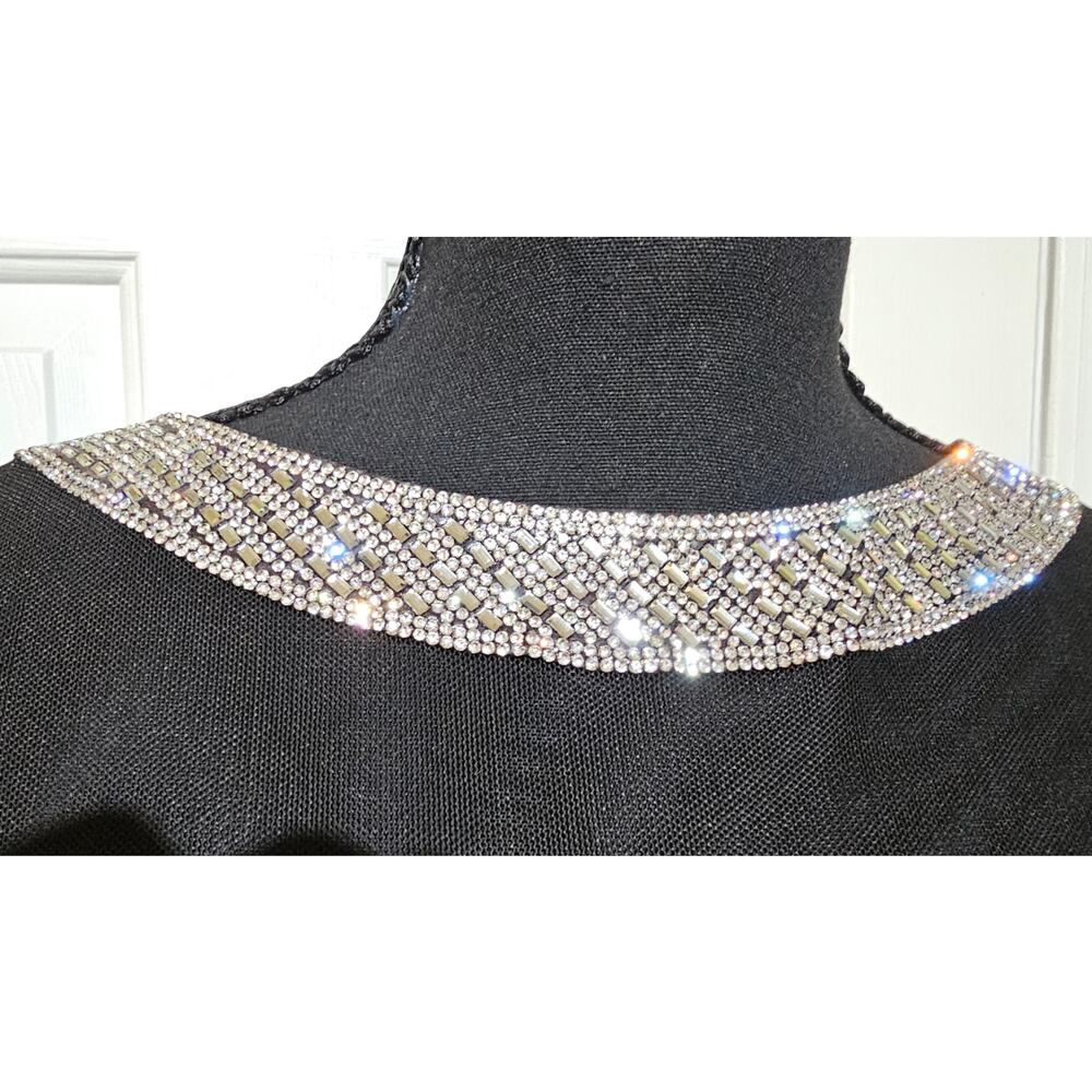 Alex Evenings Size 8 Black Rhinestone Beaded Neck Mesh  Cocktail Dress - Picture 4 of 6